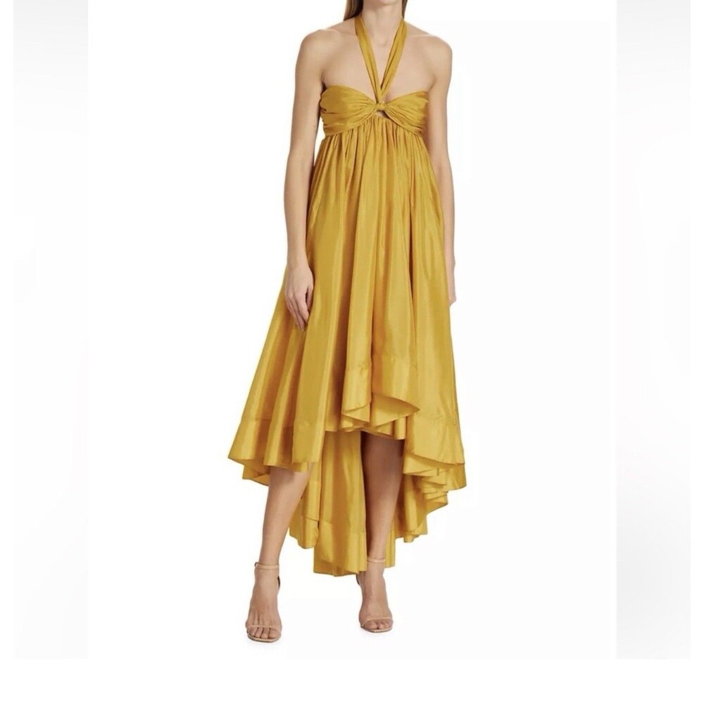 Zimmermann Devi Silk Halter High Low Maxi Women’s Dress Size 2 Mustard